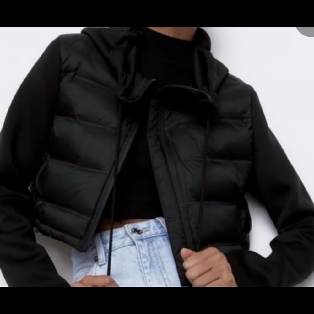 Zara Black Puffer Down Bomber Jacket Large - Picture 3 of 3